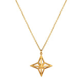 Gold Vermeil Theodora Pendant made of 8 interlocking triangles on gold chain on white background