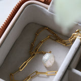Anna Pearl Pendant and Jenny trace chain in a pink jewellery bnox