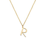 R Anne Initial on gold chain on white background
