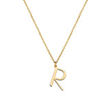 R Anne Initial on gold chain on white background