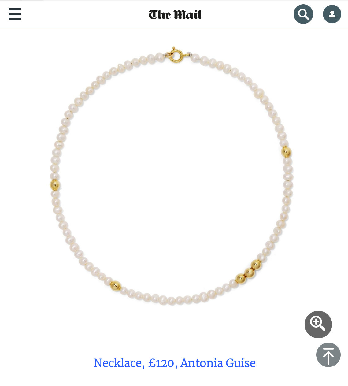 Screenshot of our Grace Pearl Necklace on a white background as it's included in the Mail +