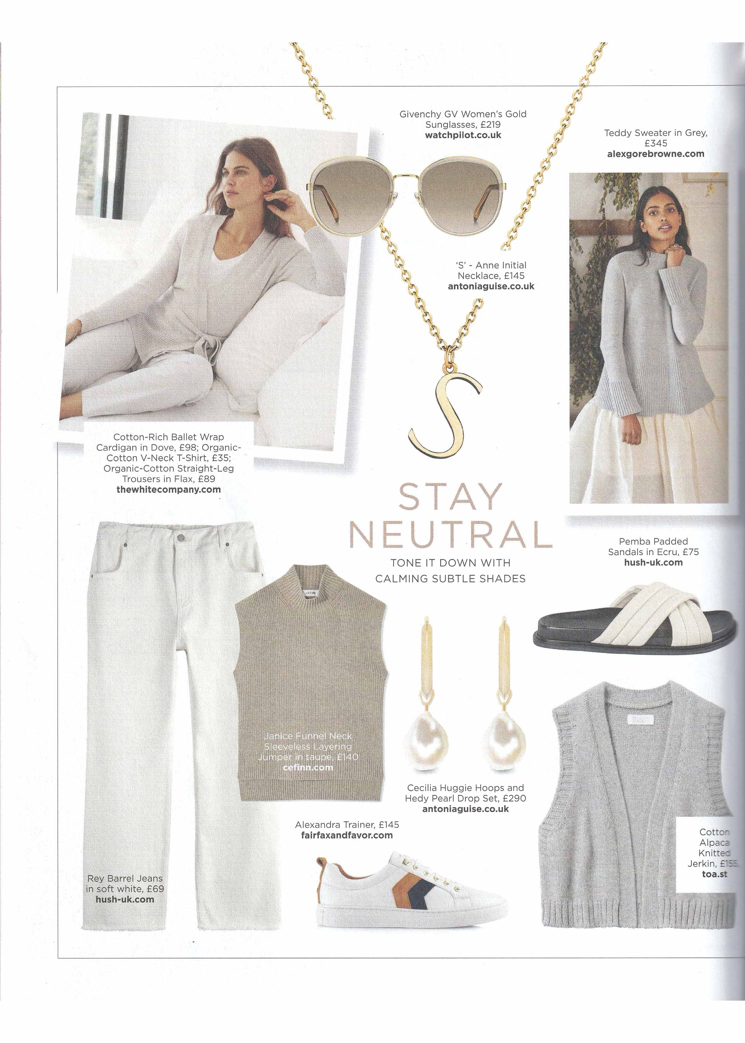 Screenshot of our inclusion in Wildflower Magazine's Stay Neutral feature. Featuring our Antonia Guise Cecilia Huggie Hoops + Hedy Pearl Drop Set