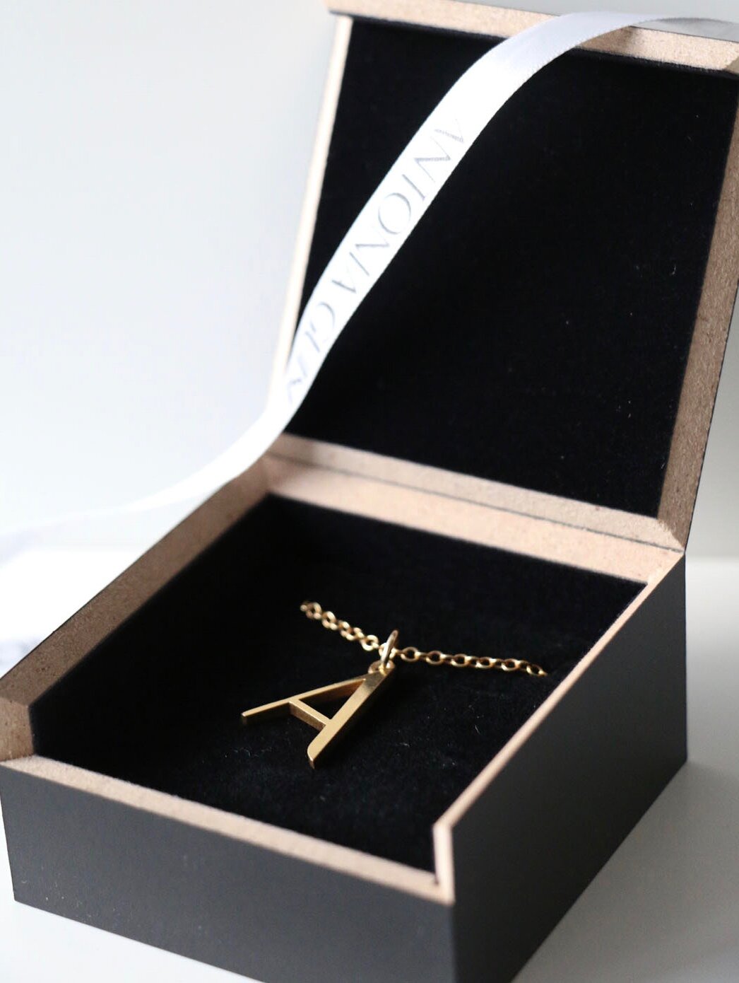 Anne Initial Necklace in our black Antonia Guise box 