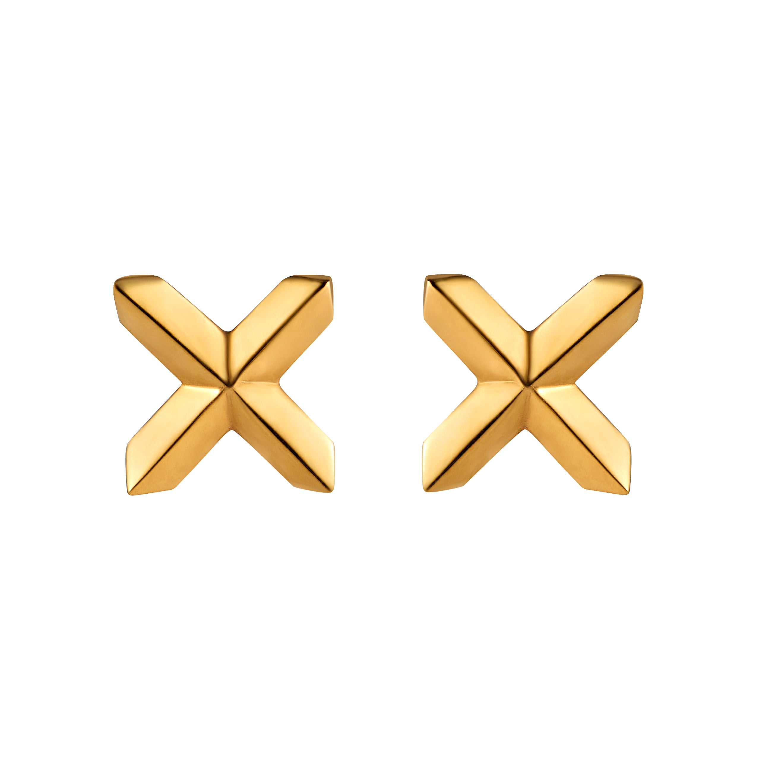 Handmade gold vermeil Lily Cross Studs on white background
