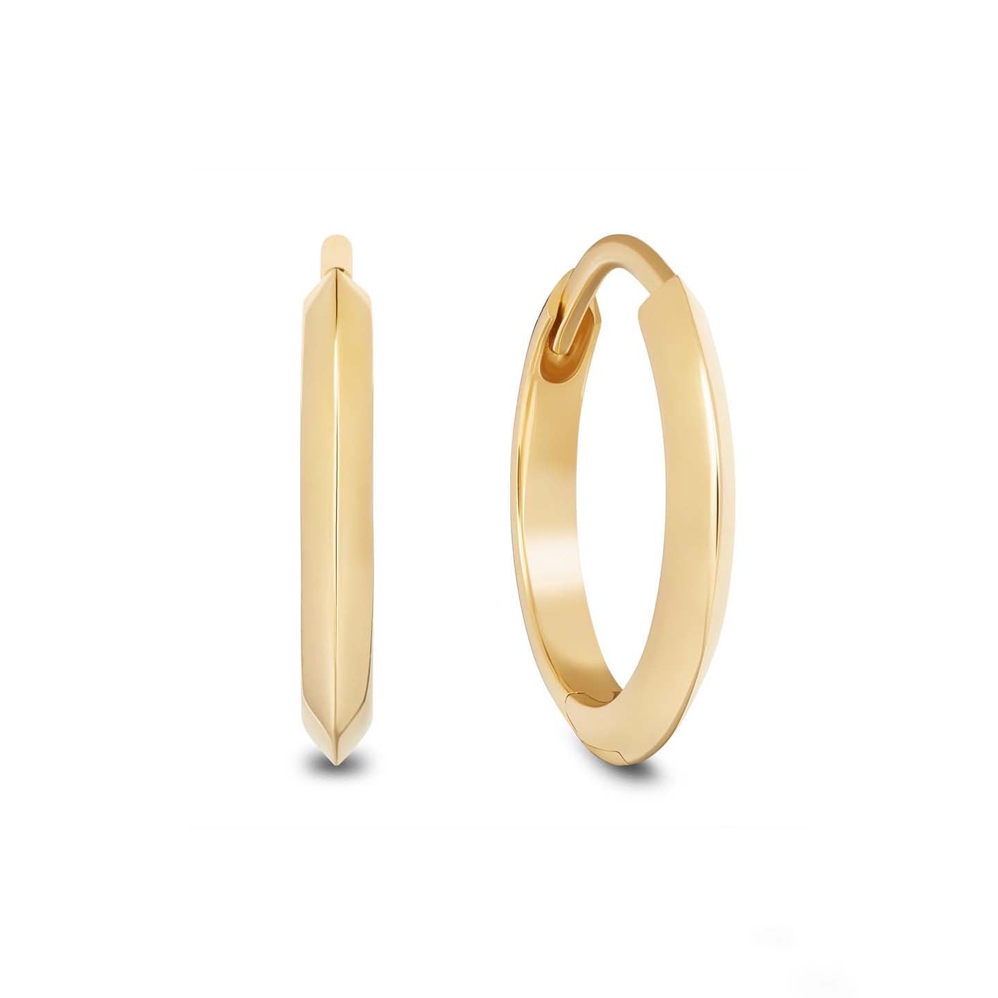 Gold Cecilia Huggie Hoops on a white background