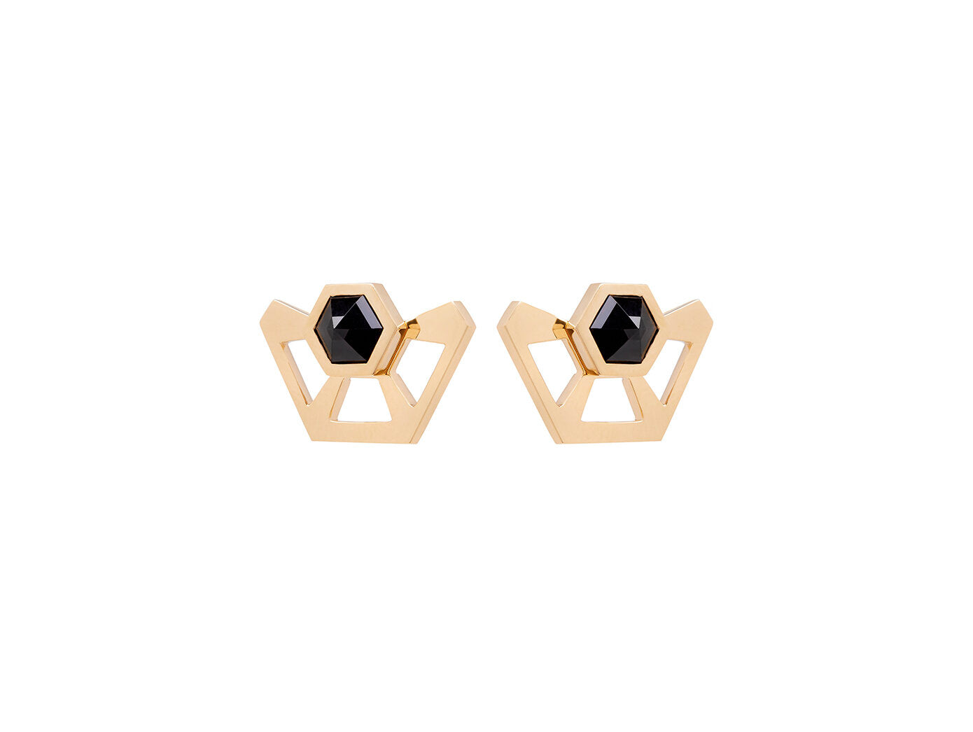 Delilah halo earrings with black spinel on white background