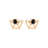 Delilah halo earrings with black spinel on white background