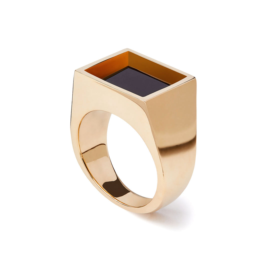 Eve Signet Ring sat at a 45 degree angle upright on a white background