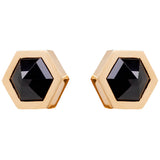 Godiva hexagon studs face sat at a 45 degree angle on one a white background
