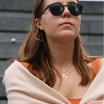Model wearing M Gold Necklace and sunglasses
