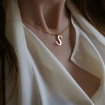  Close up of model wearing S Initial Necklace