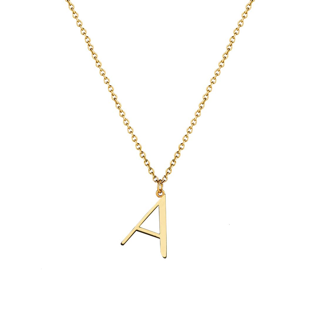 A Anne Initial on gold chain on white background