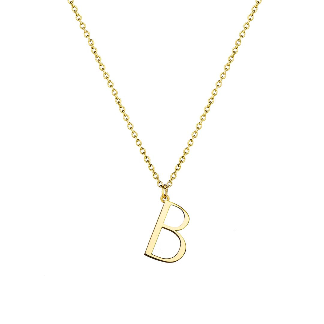 B Anne Initial on gold chain on white background