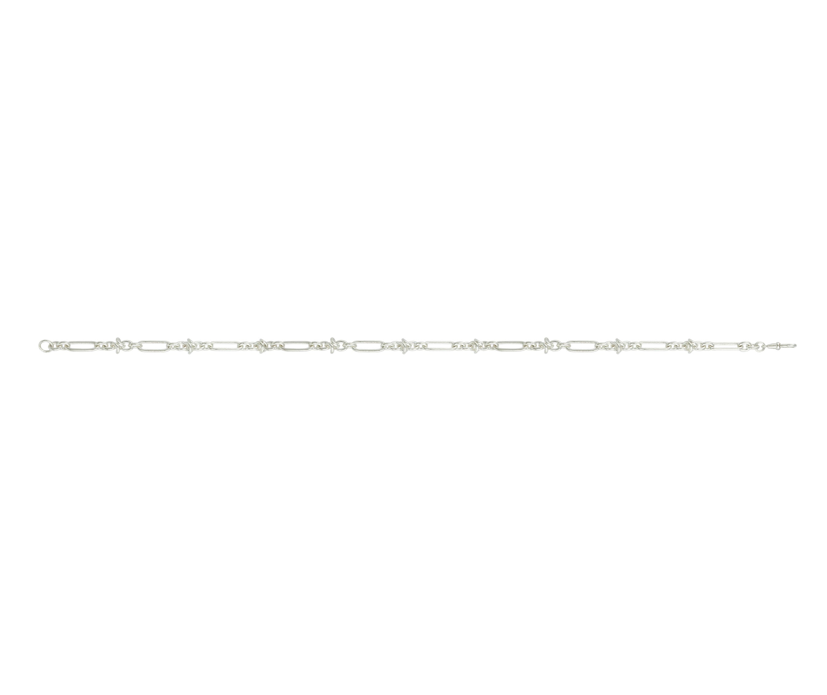 Silver Artemisia Necklace stretched out on a white background