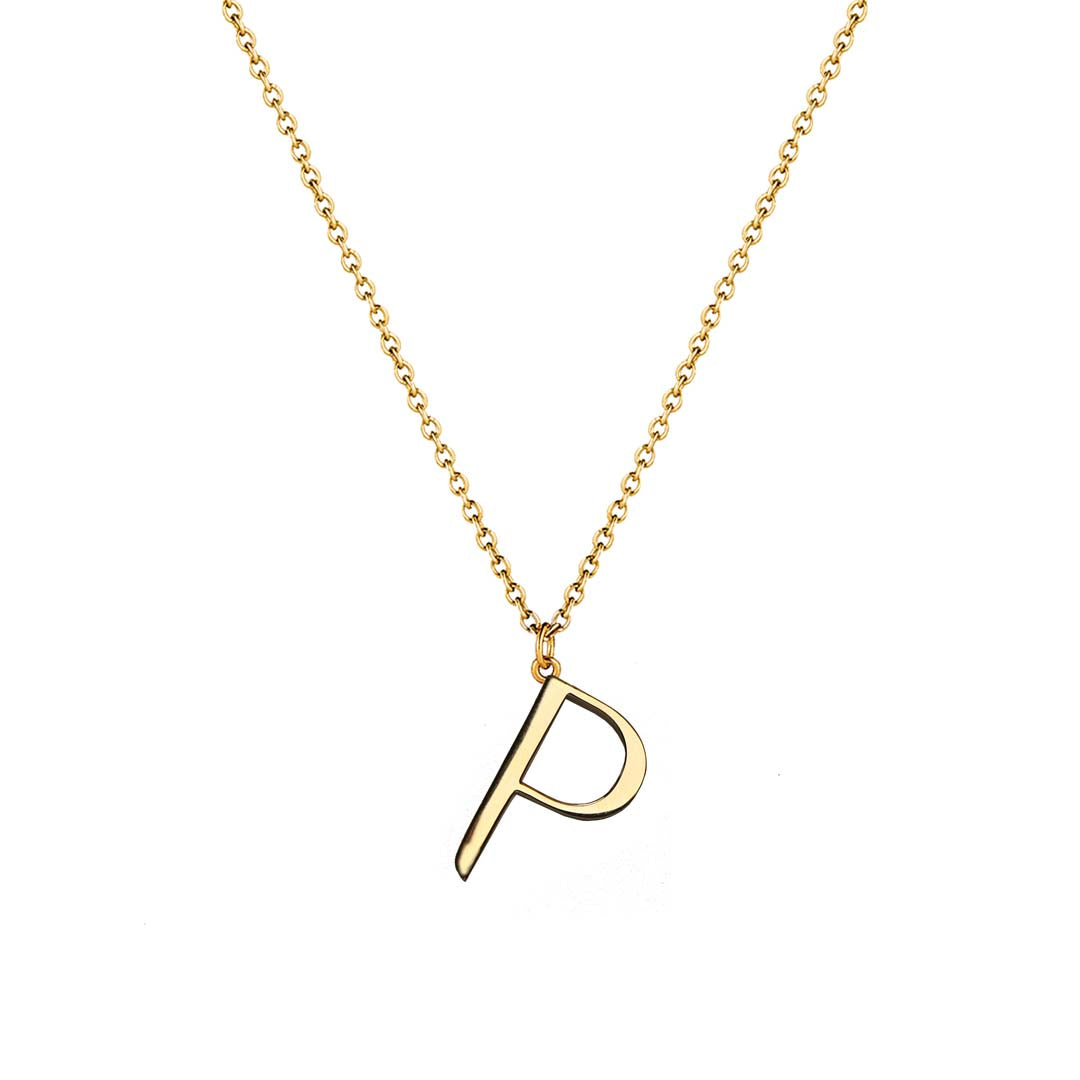 P Anne Initial on gold chain on white background