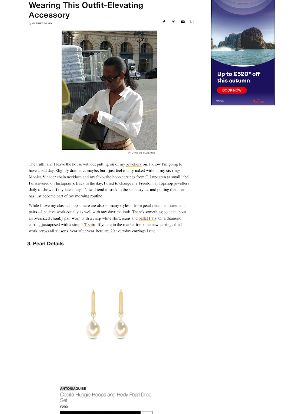 Screenshot of who what wear feature on our Pearl Drop Earrings