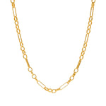 Gold vermeil interlinking oval and round chain links hanging on a white background
