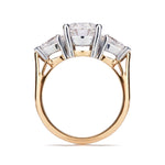 Profile view of Trilogy diamond ring with gallery detailing lying on a white background