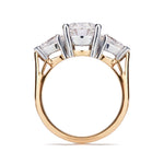 Profile view of Trilogy diamond ring with gallery detailing lying on a white background