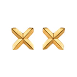 Handmade gold vermeil Lily Cross Studs on white background