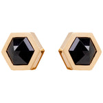 Godiva hexagon studs face sat at a 45 degree angle on one a white background