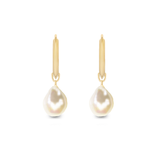 Gold Cecilia Huggie Hoops with our Pearl Drops on a white background