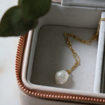 Anna Pearl Pendant on constellation chain in a pink jewellery box